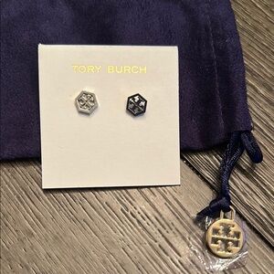 Tory Burch Silver Hexagon Earrings